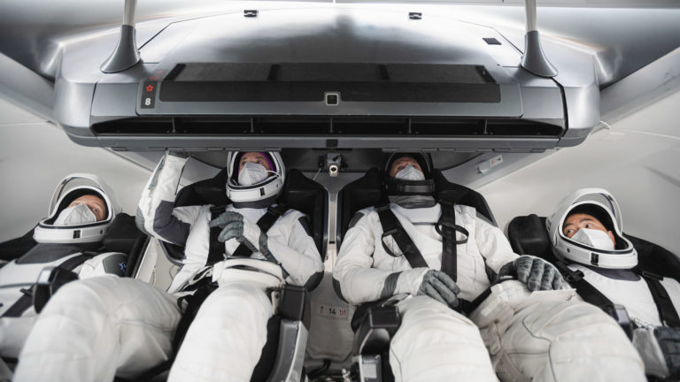 Crew2 inside the SpaceX Dragon capsule