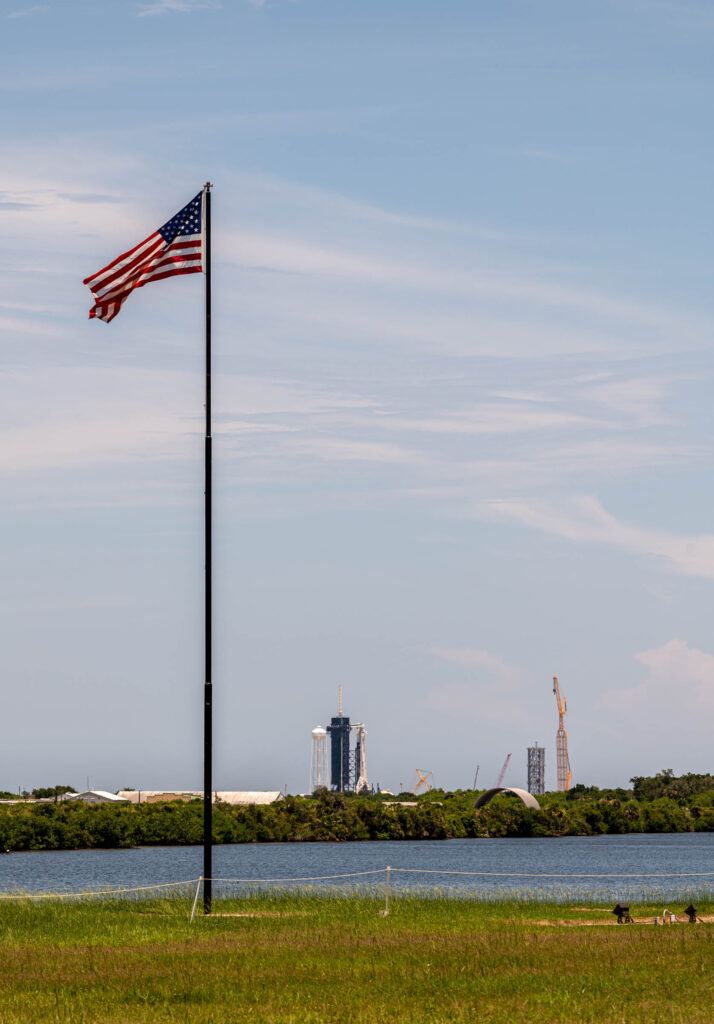 A view towards Launch Complex 39A from the Press Site lawn.