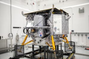 Astrobotic's Peregrine Lunar Lander in the clean room for launch preparations.